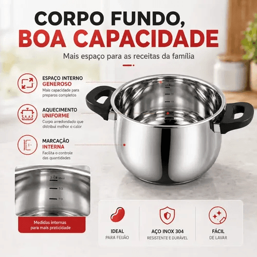 Panela De Pressão Indução E Gás De Aço Inoxidável 5 Litros