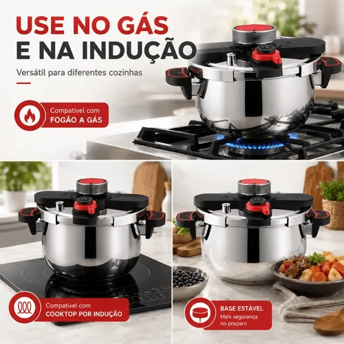Panela De Pressão Indução E Gás De Aço Inoxidável 5 Litros